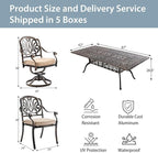 9-Piece Cast Aluminum Patio Furniture, Outdoor Dining Sets for 8 Include 87" Rectangular Patio Dining Table, 6 Stackable Chairs & 2 Swivel Chairs with Cushions & Umbrella Hole(Bronze)