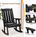 VINGLI Heavy Duty 600 LBS Outdoor Wooden Rocking Chair with Higher Backrest,Patio Rocking Chair with Ergonomic Design, Weatherproof Outdoor Rockers Suit for Patio, Garden, Balcony, Yard, Black