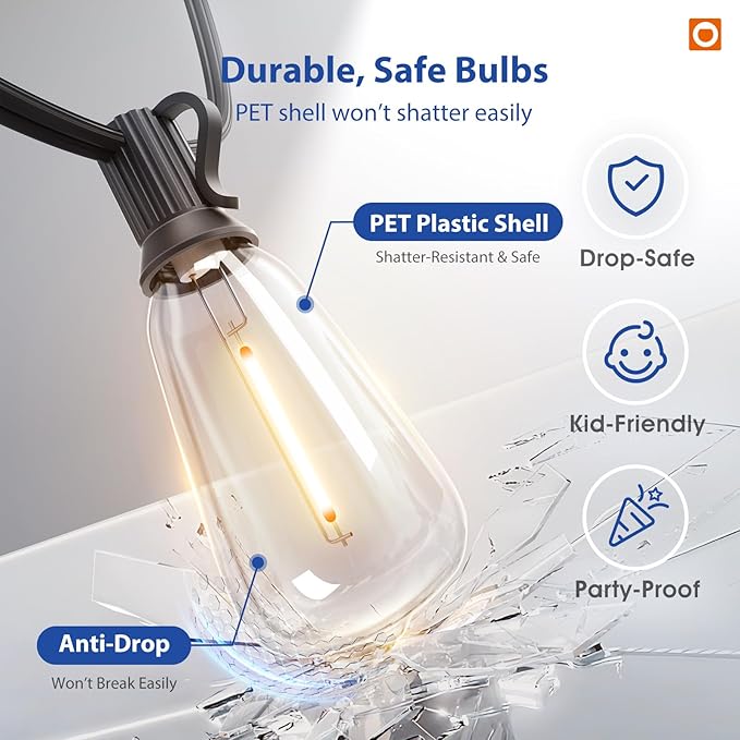 addlon 100FT LED Outdoor String Lights with Remote Waterproof Patio Lights with Shatterproof ST38 Replaceable Bulbs, Dimmable Outside Hanging Light Connectable for Porch, Backyard, 2200K