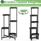 MOKANI Metal Plant Stand Indoor Outdoor for Multiple Plants, 5 Tiered Folding Corner Shelf Tall Flower Pot Holder Display Rack for Patio Living Room Balcony Garden, Black