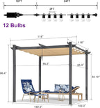 PURPLE LEAF 10' x 10' Aluminum Outdoor Pergola Modern Grape Trellis Retractable Pergola with Double Sun Shade Canopy Metal Pergola with Light for Patios Backyard Deck Garden, Khaki