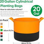 6-Pack 20 Gallon Grow Bags - 350G Heavy Duty Thickened Colorful Potato Grow Bags with Handles, Felt Nonwoven Garden Fabric Bags Gardening Pots for Vegetable Fruit Flowers Herbs Tomato Growing