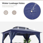 LAUSAINT HOME Semi-Permanent Outdoor Patio Gazebo 10'x13', Heavy Duty Party Tent Shelter with Double Roofs, Mosquito Nettings and Privacy Screens for Backyard, Garden, Lawn, Navy Blue