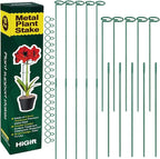 10 Pack Height Adjustable Plant Support Stakes (17" or 32" Inches), Metal Plant Stakes for Indoor Outdoor Plants, Tall Plant Stick Support Ring Cages for Garden Flower Amaryllis Orchid Gladiolus