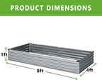 2PCS 8x4x1FT Galvanized Raised Garden Bed Kit,Vegetable Boxes-Rectangle Metal Flower Box,Large Planter Raised Beds Outdoor Garden for Planting,Fruit,Herb-Silver