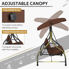 U-MAX Porch Swing Chair with Adjustable Backrest&Canopy, 3 Seat Patio Swing with Canopy 2-in-1 Convertible Outdoor Swing with Canopy Patio Daybed with Removable Brown Cushions for Adults