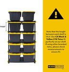 CX Black & Yellow, 5-Tier Heavy Duty Plastic Storage Shelves that Support up to 200lbs/shelf, Organization and Storage, Weather-Resistant Design, Easy Assembly (72”H x 48”W x 20”D)