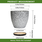 Ceramic Planter - 6.3 Inch Plant Pot for Indoor Ourdoor Plants, Round Succulent Planter, Decorative Flower Pots with Drainage Hole and Saucer, Home Desk Decor, Housewarming Gifts, White-black