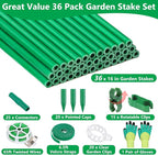 Lezmarket 36 Pack Garden Stakes(16" Each), Plant Support Stakes, DIY 4ft 5ft 6ft 7ft Sturdy Fiberglass Plant Sticks Support Garden Trellis for Growing Climbing Tomato Vegetables Flowers