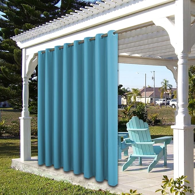 BONZER Outdoor Waterproof Curtains for Patio Wide Grommet Light Filtering Outside Curtains for Gazebo, Porch, Pergola, Pavilion, 1 Panel, 110W x 120L inch, Teal