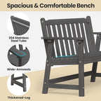 Ciokea 48" Outdoor Bench, HDPE Weatherproof Porch Bench, 2-Person Garden Benches with 550 Lbs, Waterproof Patio Benches for Outside Balcony Deck Backyard, Dark Grey