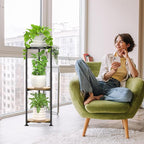 iDavosic.ly 3 Tier Corner Plant Stand Indoor, 34 Inch Tall Vertical Metal Flower Heavy Duty Pot Holder Shelf Outdoor for Patio Porch Living Room, Modern Black & Rustic Brown - Round