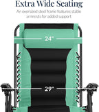 Best Choice Products Oversized Padded Zero Gravity Chair, Folding Outdoor Patio Recliner, XL Anti Gravity Lounger for Backyard w/Headrest, Cup Holder, Side Tray, Polyester Mesh - Green/Black