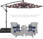 Best Choice Products 10ft Solar LED Offset Cantilever Hanging Market Patio Umbrella, 8 Sturdy Ribs, Easy Adjustment - Deep Taupe