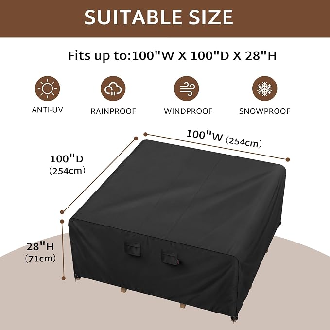 iBirdie Outdoor Patio Furniture Set Covers 100 x 100 inch Waterproof - Image 2
