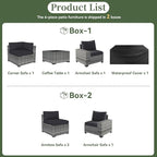 Aoxun 6 Piece Patio Furniture Set with Wide Armrests Wicker Rattan Outdoor Sectional Sofa Set with Coffee Table and Thickened Cushions, Grey/Black(Waterproof Cover Included)