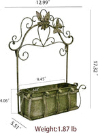 Rustic Metal Wall Planter Vintage Wall Mounted Flower Pot Farmhouse Distressed Wall Hanging Plant Basket with Floral & Butterfly Decor for Indoor Outdoor Garden Home Yard (Green#2)