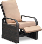 ATR ART TO REAL Outdoor Recliner, Outdoor Wicker Recliner Chair with 5.12'' Cushions, Automatic Adjustable Patio Chaise Lounge Chairs, Aluminum Frame. UV Protected and Rustless (Khaki)