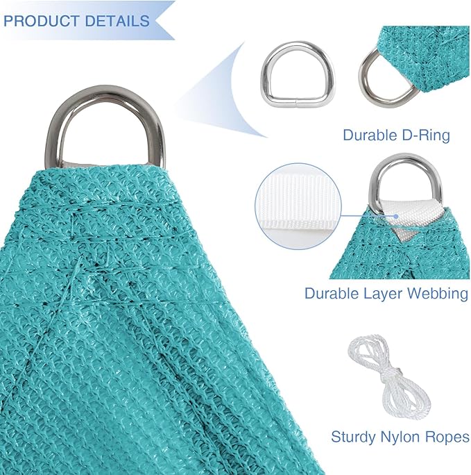 E&K Sunrise 25' x 25' x 25' Sun Shade Sail Triangle Canopy Shade Cover UV Block for Patio Backyard Garden Outdoor (Turquoise)