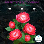 Solar Flower Lights Outdoor - Upgraded New Material Two Modes Realistic LED Solar Powered Waterproof Lights with 5 Roses, Solar Decorative Stake Lights for Garden (Red, 2 Pack)