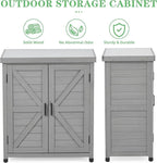 Outdoor Potting Bench with Storage Cabinet and Metal Top, Wood Workstation for Outdoor Patio, Garden (Classic Grey, 31x17x36‘’)