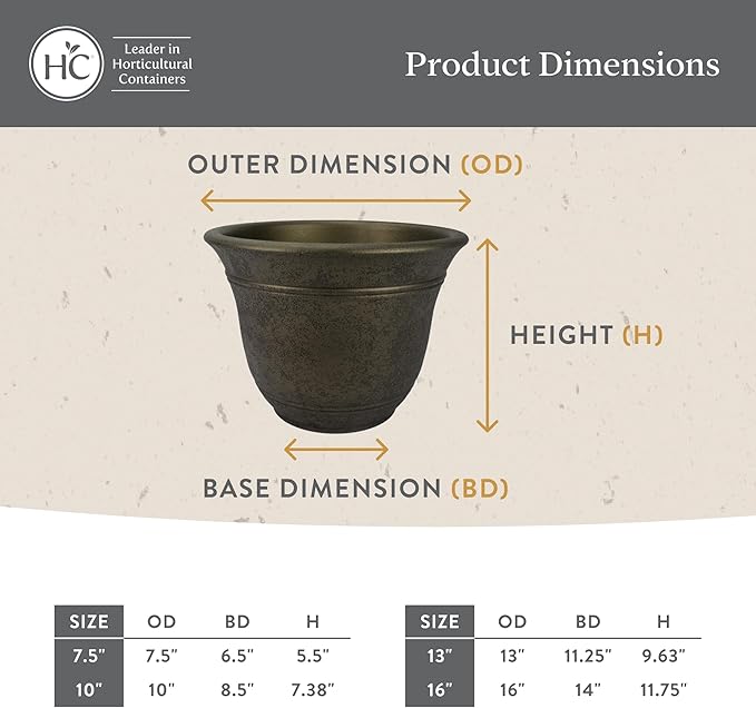 The HC Companies Sierra Round Self-Watering Pot - Lightweight Plastic Planter for Herbs & More - Durable Plant Pots for Indoor Plants & Outdoor Plants (10” Arizona Sand, Pack of 1)