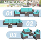 ALAULM 6 Pieces Patio Furniture Set, Oversized Seat/Armrest and High Back Wicker Sectional Furniture Set with Thick Cushion for Backyard, Garden, Red