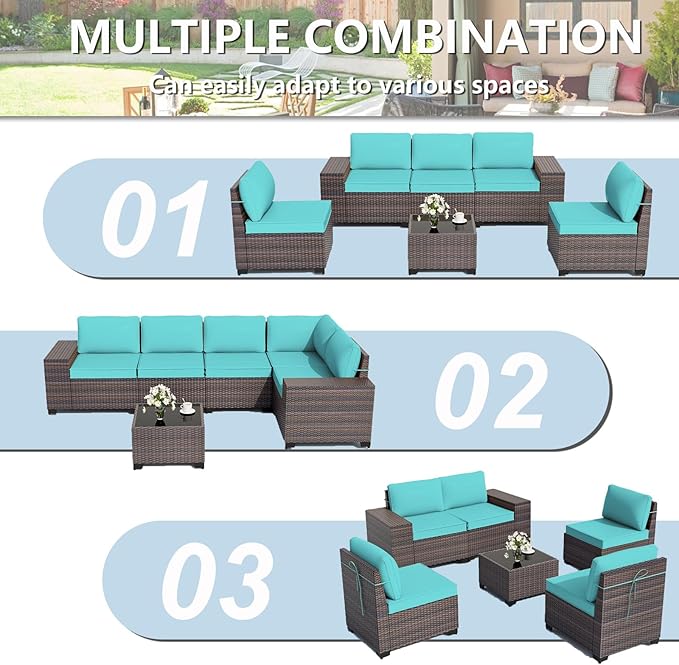 ALAULM 6 Pieces Patio Furniture Set, Oversized Seat/Armrest and High Back Wicker Sectional Furniture Set with Thick Cushion for Backyard, Garden, Red