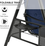 U-MAX 3-Seat Porch Swing Chair Steel Frame, Patio Swing Chair with Stand and Removable Cushions, Outdoor Canopy Swing Chair for Outside, Backyard, Garden, Deep Blue Cushion