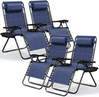Nestl Zero Gravity Chairs Set of 4, Patio Lounge Chair Outdoor with Pillows & Cup Holder Trays, Adjustable Steel Mesh Reclining Camping Chair, Folding Patio Lawn Chair for Deck, Beach, Yard - Blue