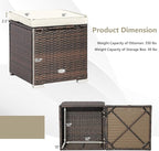 Tangkula 2 Pieces Patio Ottomans, Patiojoy Hand-Woven PE Rattan Side Table with Removable Cushion & Hidden Storage Space, Multifunctional Storage Box, Seat for Patio, Backyard, Poolside (Off White)