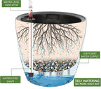 Dexceder 9x8 Inches Rattan Self Watering Planter Indoor Outdoor, Inner Pot Design, Thickened Table Flower Plant Pot with Water Level Indicator (Deep Gray)