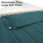 SUNCREAT Hammocks Extra Large Double Hammock with 12 ft Stand for Outside, 475lbs Capacity, Outdoor Portable Hammock with Hardwood Spreader Bar, Extra Large Pillow, Dark Green
