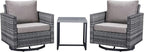 Belord Outdoor Bistro Set 3 Piece Wicker Swivel Rocker Patio Chairs, Oversize Outdoor Rattan Seating Set, Patio Swivel Glider Chairs Wicker Furniture with Metal Side Table for Outside Porch Backyard