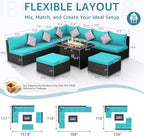NICESOUL10 Piece Outdoor Couch Furniture Set with Fire Pit Natural Gas/Propane, 29.3'' High Back Luxury Comfortable Conversations, Deep Wide Seating Sofa Sectional, Brown and Turquoise