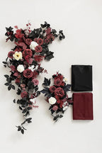 Artificial Flower Wedding Arch Decor Kit, Black and Burgundy, 4 Pieces