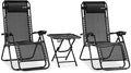 SereneLife Outdoor Zero Gravity Lounge Chair Set with Table – 2 Adjustable Recliners with Cup Holders, Headrest, Steel Frame & Foldable Design for Patio, Pool, Garden, or Camping
