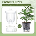 Self Watering Pots for Indoor Plants with Deep Reservoir and High Drainage Holes for Outdoor Plants and Flowers, Bare Root Planter(4.72'',Clear,6 Pcs)