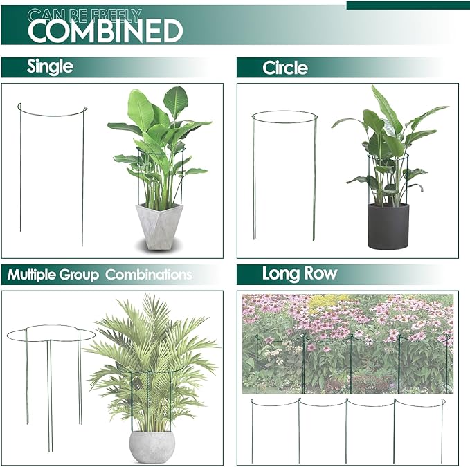 Half Round Plant Support Stakes, 30 Inch Adjustable, Green Coated