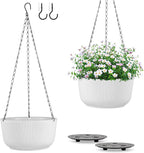 11.2 Inch Hanging Planters for Outdoor Indoor Plants, Set of 2 Self-Watering Hanging Pots with Drainage Hole & Plug II Screw-in Hooks II Non-deforming