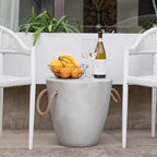 COSIEST Set of 2 Outdoor Cup Shaped Side Table, Concrete Side Table w Hemp Rope Handles,17''Patio Side Tables End Table, Outdoor Accent Table for Garden and Patio, Grey