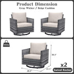 Belord Wicker Chairs Outdoor Bistro Set Oversize Patio Swivel Rocker, Rattan Outdoor Seating Set of 2 Swivel Glider Chairs Wicker Furniture for Porch Deck Backyard with Water-Resistant