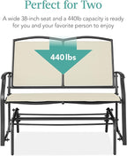 Best Choice Products 2-Person Outdoor Patio Swing Glider Steel Bench Loveseat Rocker for Deck, Porch w/Textilene Fabric, Steel Frame - Ivory/Gray