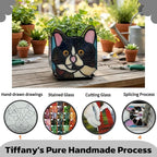Handmade Stained Glass Black Cat Planter, Decorative Succulent Pot with Drainage, Indoor Plant Holder, Home Decor