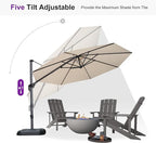 PURPLE LEAF 11 Feet Patio Umbrella with Base Outdoor Cantilever Round Umbrella Aluminum Offset Umbrella with 360-degree Rotation for Garden Deck Pool Patio, Beige