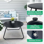 Patio Outdoor Coffee Table Set of 2, Weather Resistant Steel Round End Tables, Outdoor Nesting Table for Patio, Balcony, Bistro and Indoor, Black (Black)