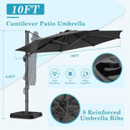 HOTEEL10x10ft Patio Umbrella Cantilever Umbrellas - Upgrade and Intensify - 360 Rotation and 5 Angles Adjustment - Aluminum Offset Pool Umbrella Outdoor Umbrellas for Patio Garden Pool