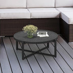 COSIEST Small Round Outdoor Coffee Table Dark Grey, 12''Hx31.5'''All-Weather Concrete Top Patio End Table W Metal Frame for Garden, Balcony and Living Room