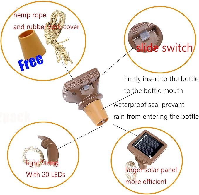 Indoor String Lights for Wine Bottles, Solar, 12 Pack, Multicolor