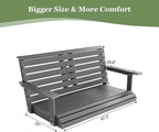Poly Lumber 2-Seat Porch Swing, HIPS 4.5-Feet Bench Swing with Foldable Cup Holders,18/8 Stainless Steel Hardware, High Backrest and Deep Contoured Seat (Deep Gray, 4.5-feet)